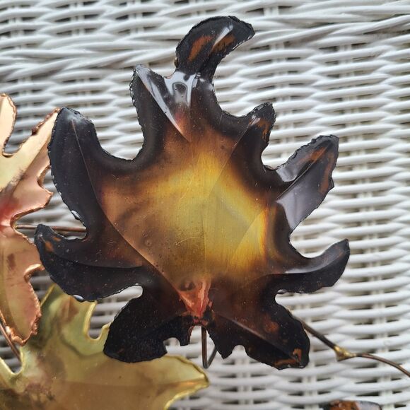 Metal Sculpture Wall Art Leaves and Branch Brass Copper and Steel Artisan Design - Picture 4 of 10